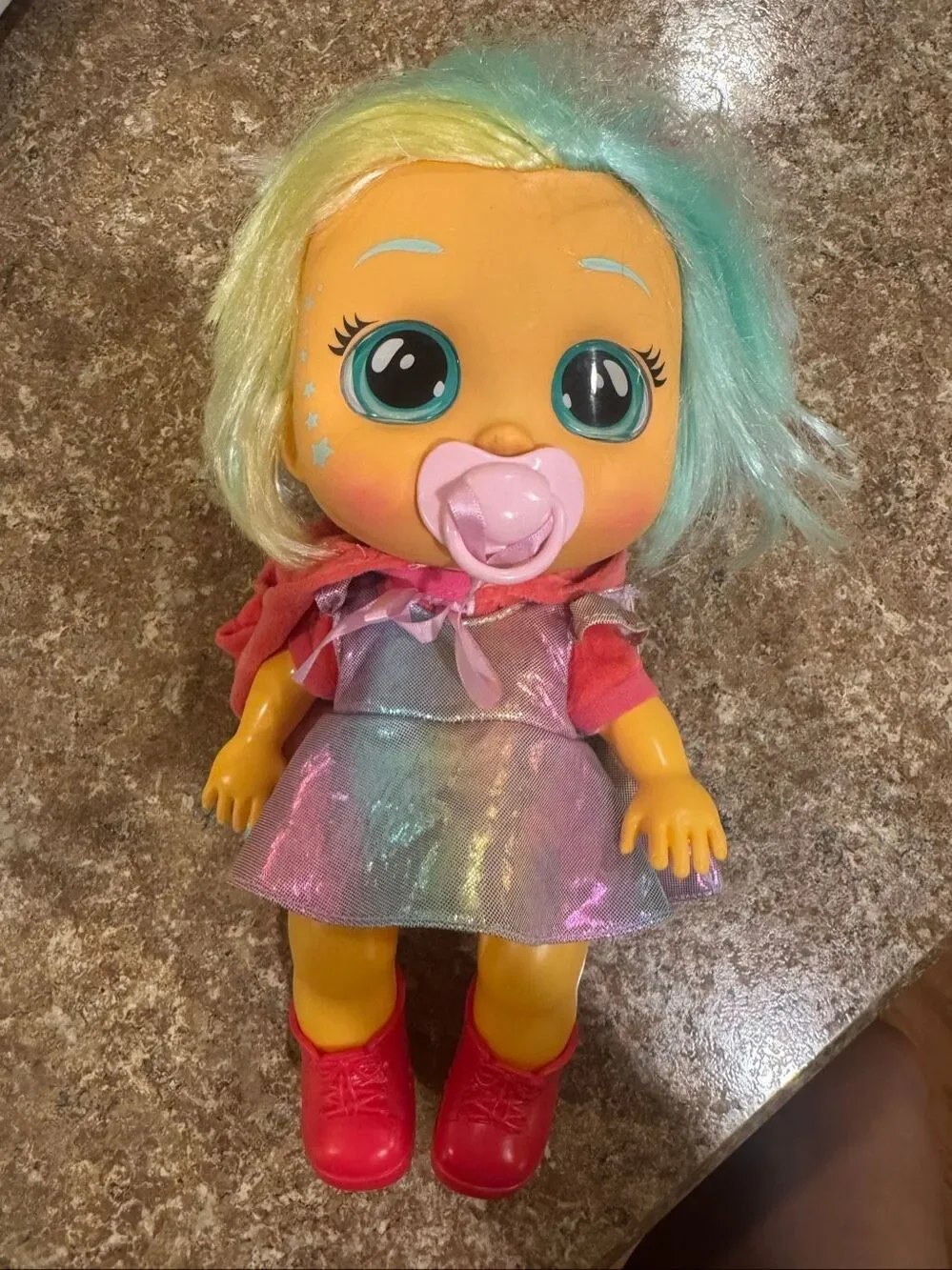 Cry Babies Dressy Fantasy Hannah Doll 12” Interactive Rainbow Hair Pacifier